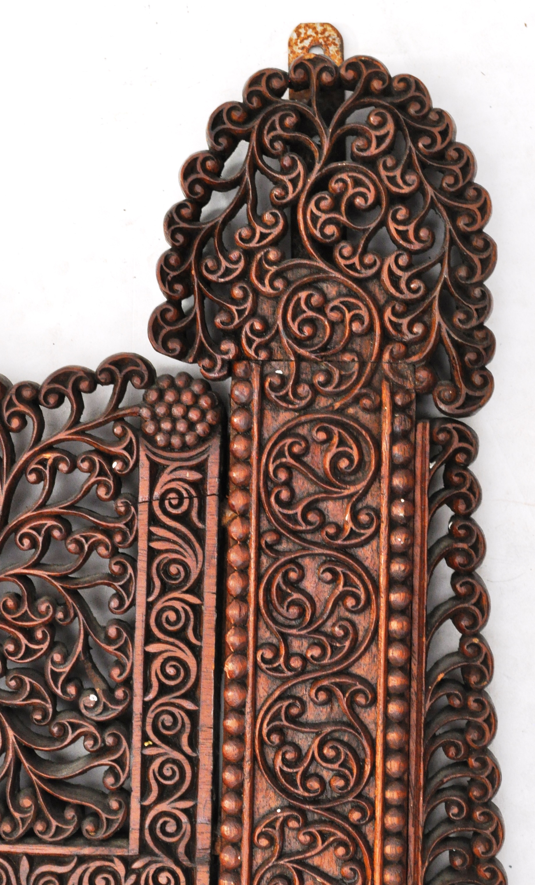 ANTIQUE 19TH CENTURY INDIAN CARVED WOOD ORNATE OVERMANTLE MIRROR - Image 5 of 7