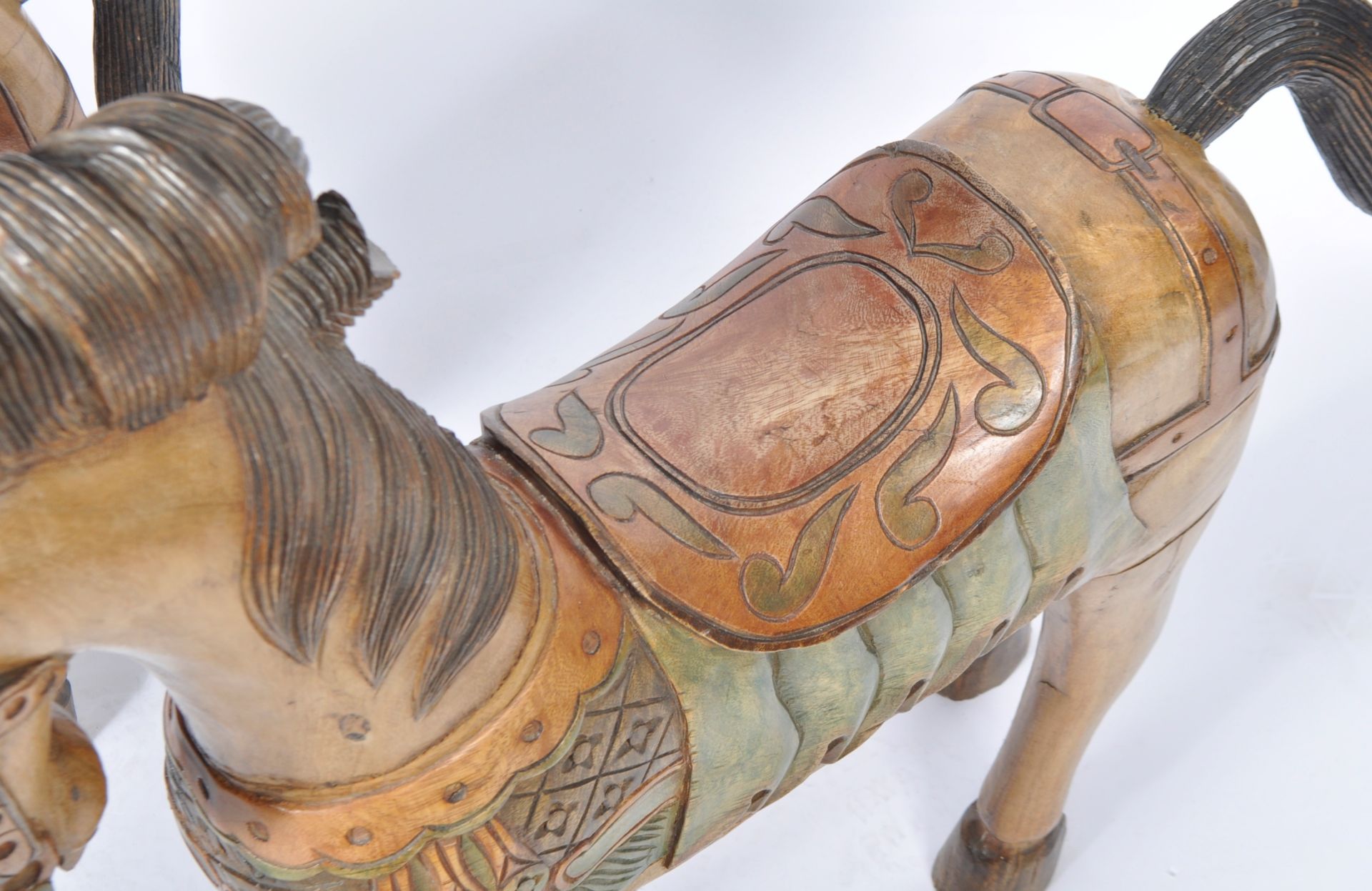 PAIR OF HAND CARVED WOODEN FAIRGROUND STYLE HORSES - Image 6 of 11