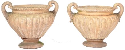ATTRIBUTED TO JAMES PULHAM - PAIR OF TERRACOTTA URNS