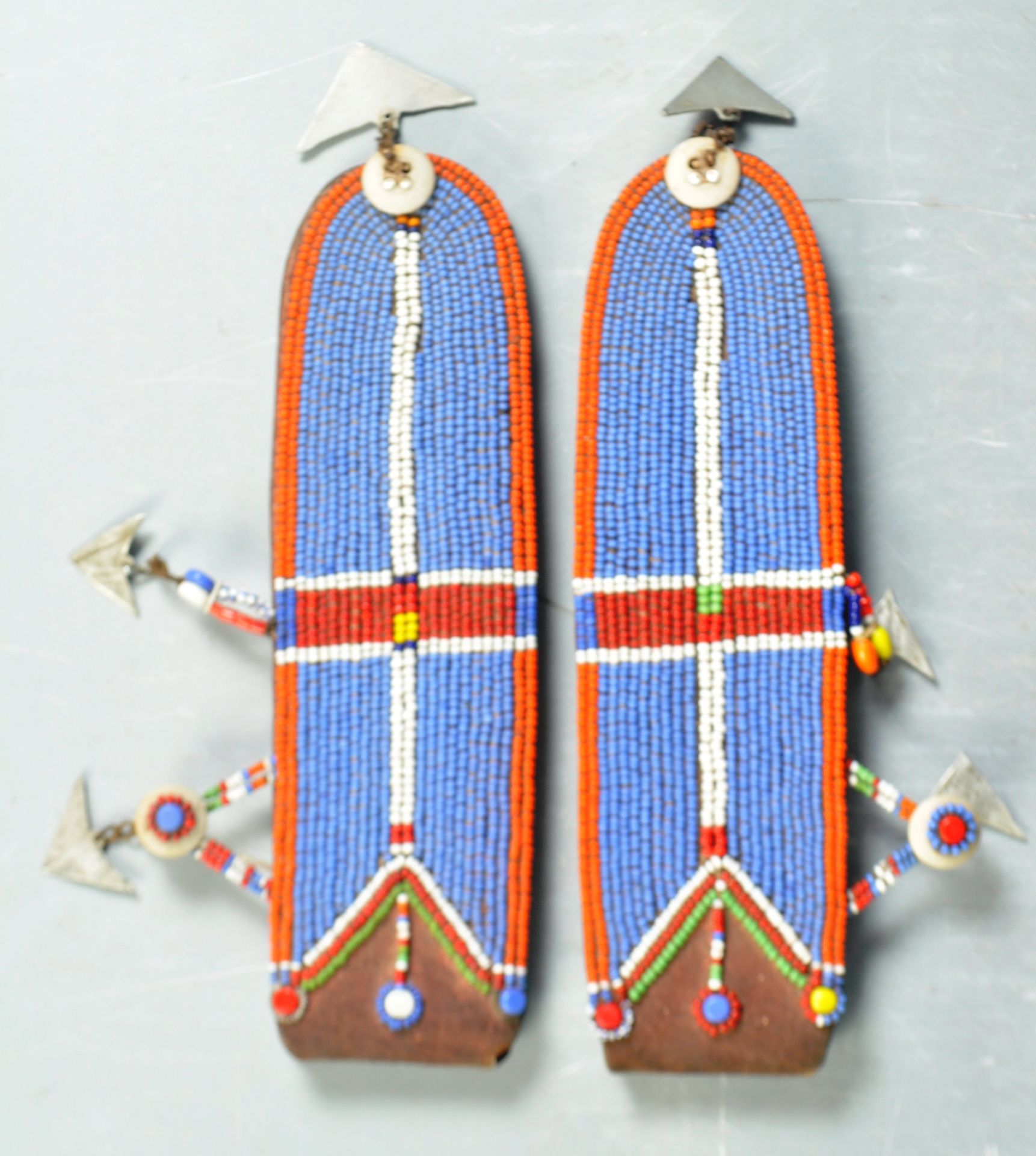 PAIR OF AFRICAN MAASAI TRIBE LEATHER AND BEADWORK EARRINGS