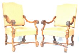 PAIR OF ANTIQUE AUSTRIAN CARVED WALNUT THRONE ARMCHAIRS