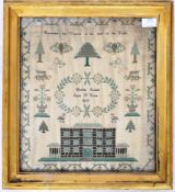 ANTIQUE GEORGIAN HAND EMBROIDERED SAMPLER IN FRAME