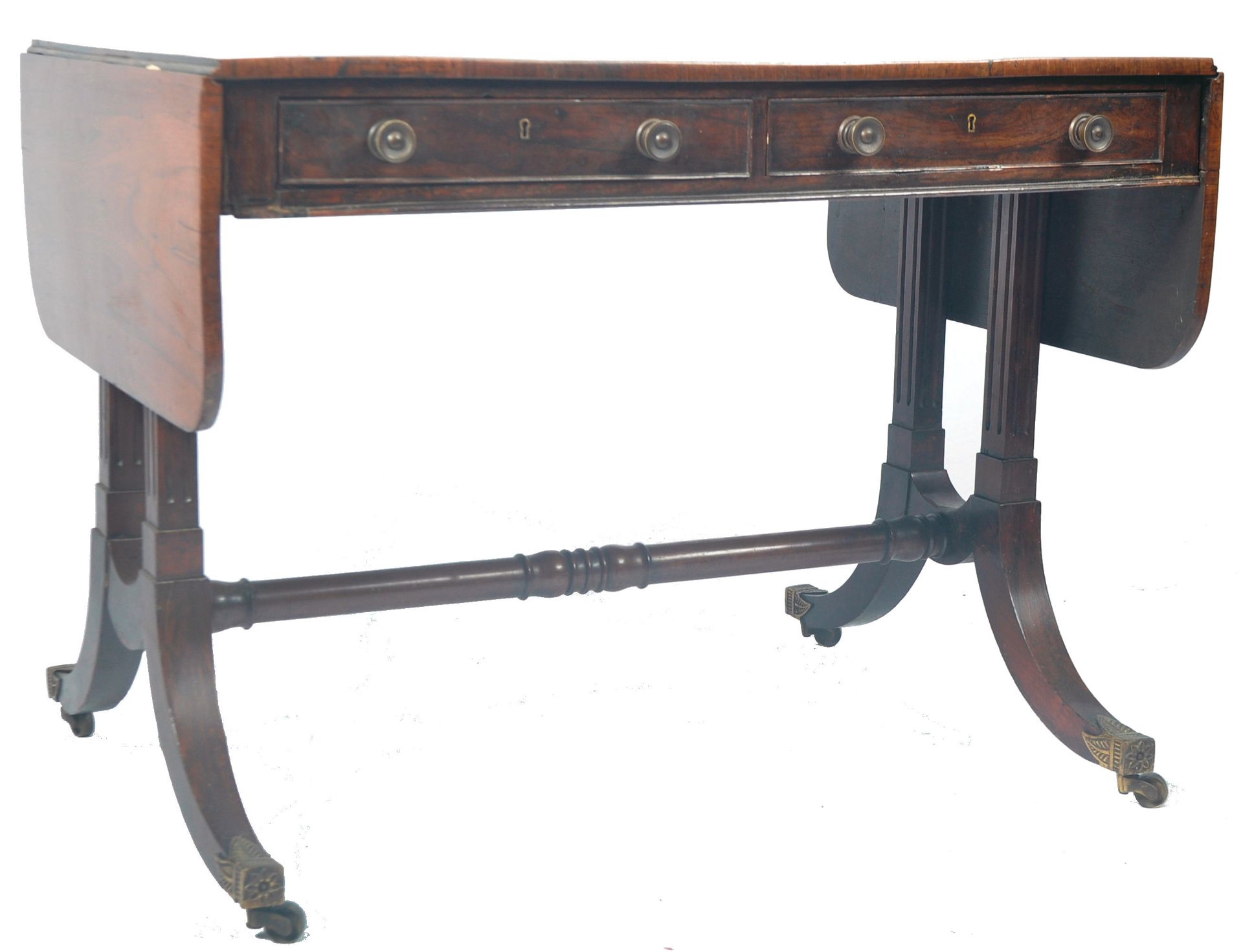 ANTIQUE ROSEWOOD REGENCY SOFA TABLE RETAILED BY HARRIS OF LONDON