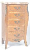 ANTIQUE FRENCH KINGWOOD MARBLE TOPPED SERPENTINE BOMBE CHEST OF DRAWERS