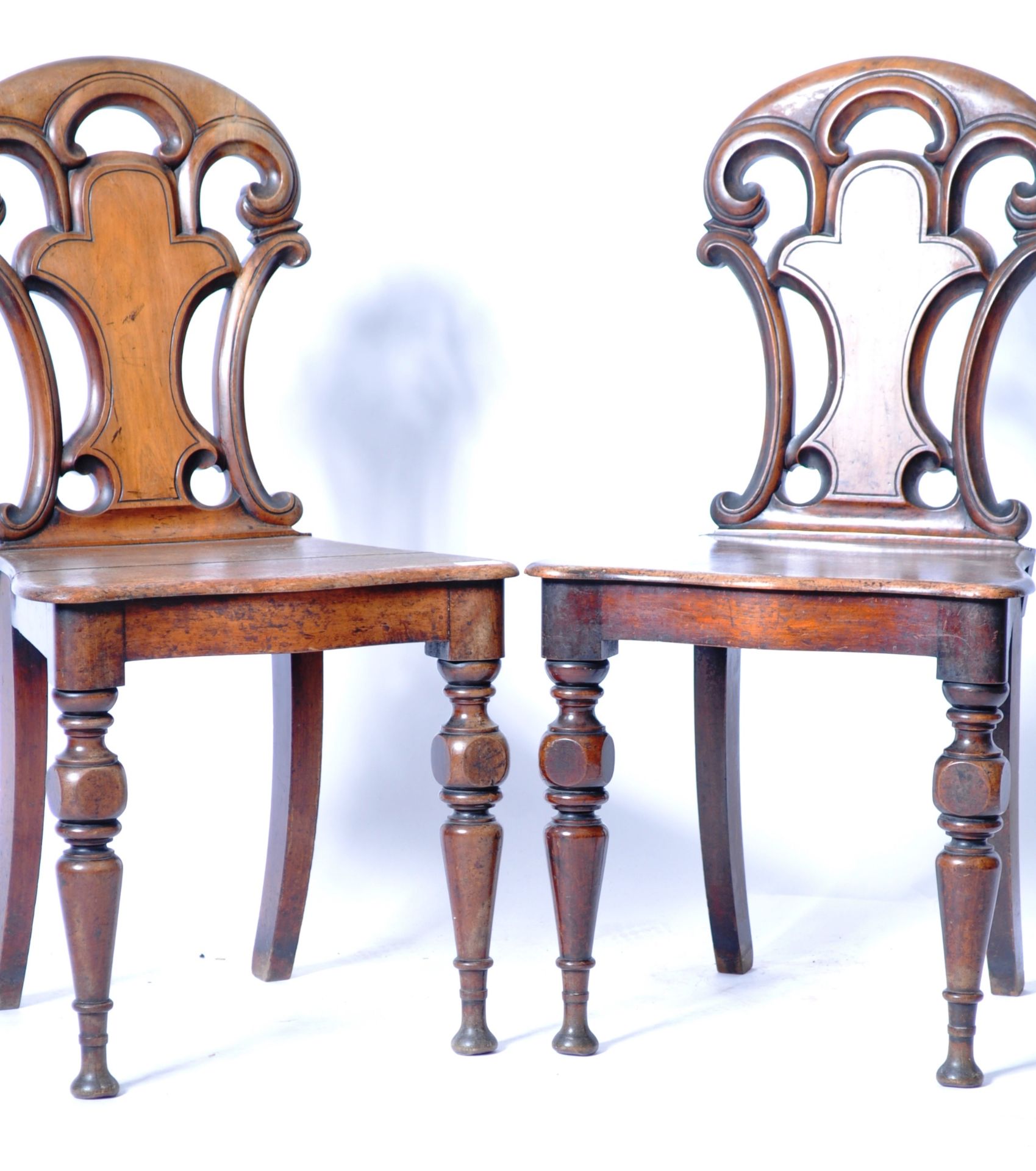 MATCHING PAIR OF VICTORIAN MAHOGANY CARVED HALL CHAIRS - Image 6 of 8