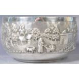 ANTIQUE 19TH CENTURY INDIAN VILLAGE SCENES SILVER PRAYER BOWL