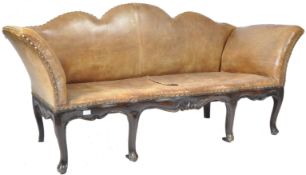 ANTIQUE GEORGIAN LEATHER CAMELBACK SOFA SETTEE