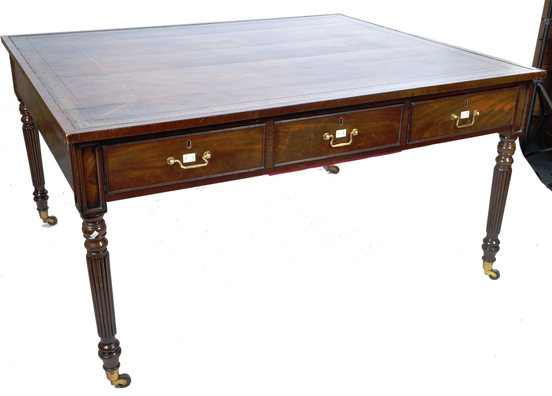 ANTIQUE 19TH CENTURY GILLOWS MANNER PARTNERS DESK LIBRARY TABLE - Image 3 of 9