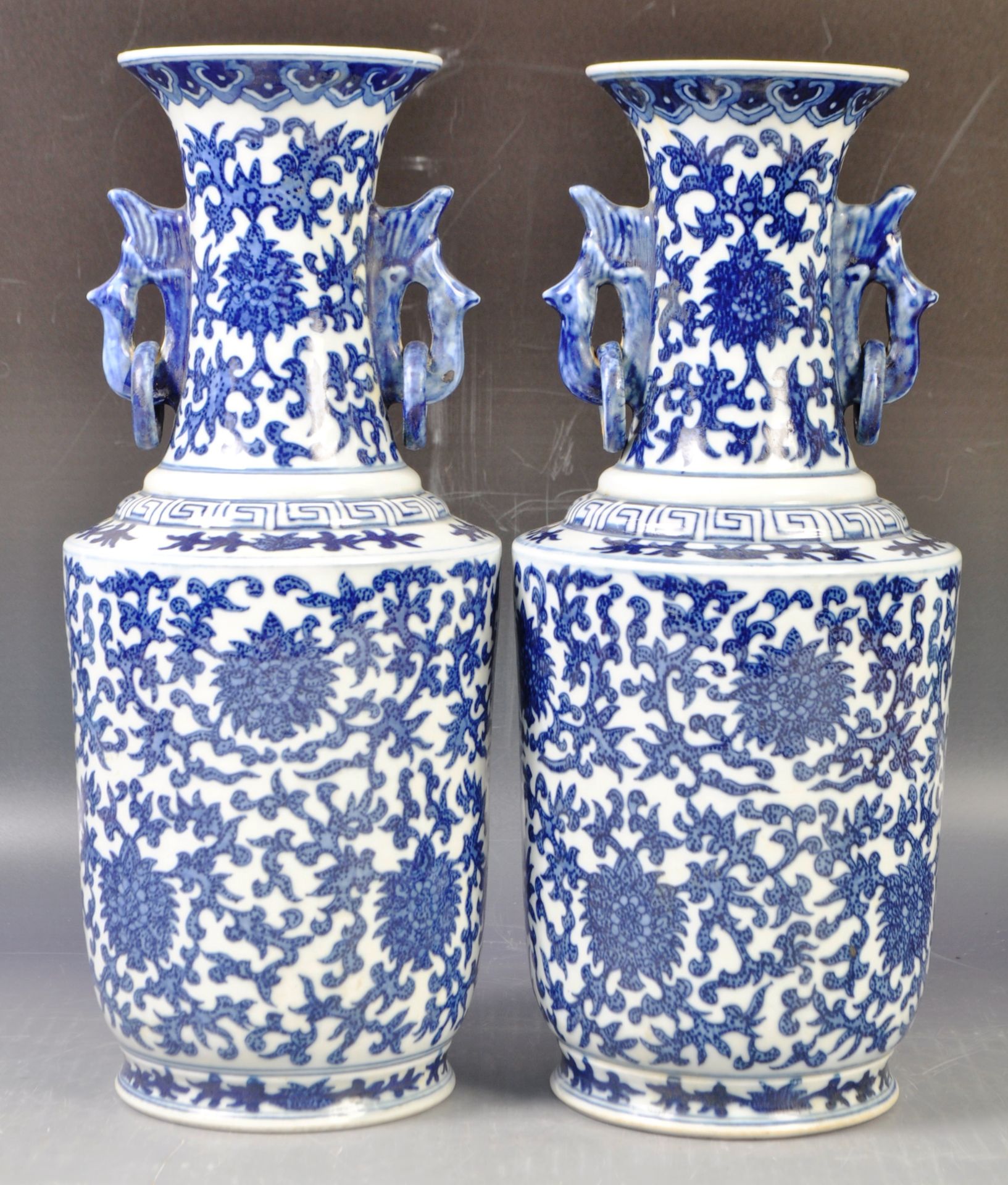 PAIR OF CHINESE QIANLONG MARK PORCELAIN BLUE AND WHITE VASES