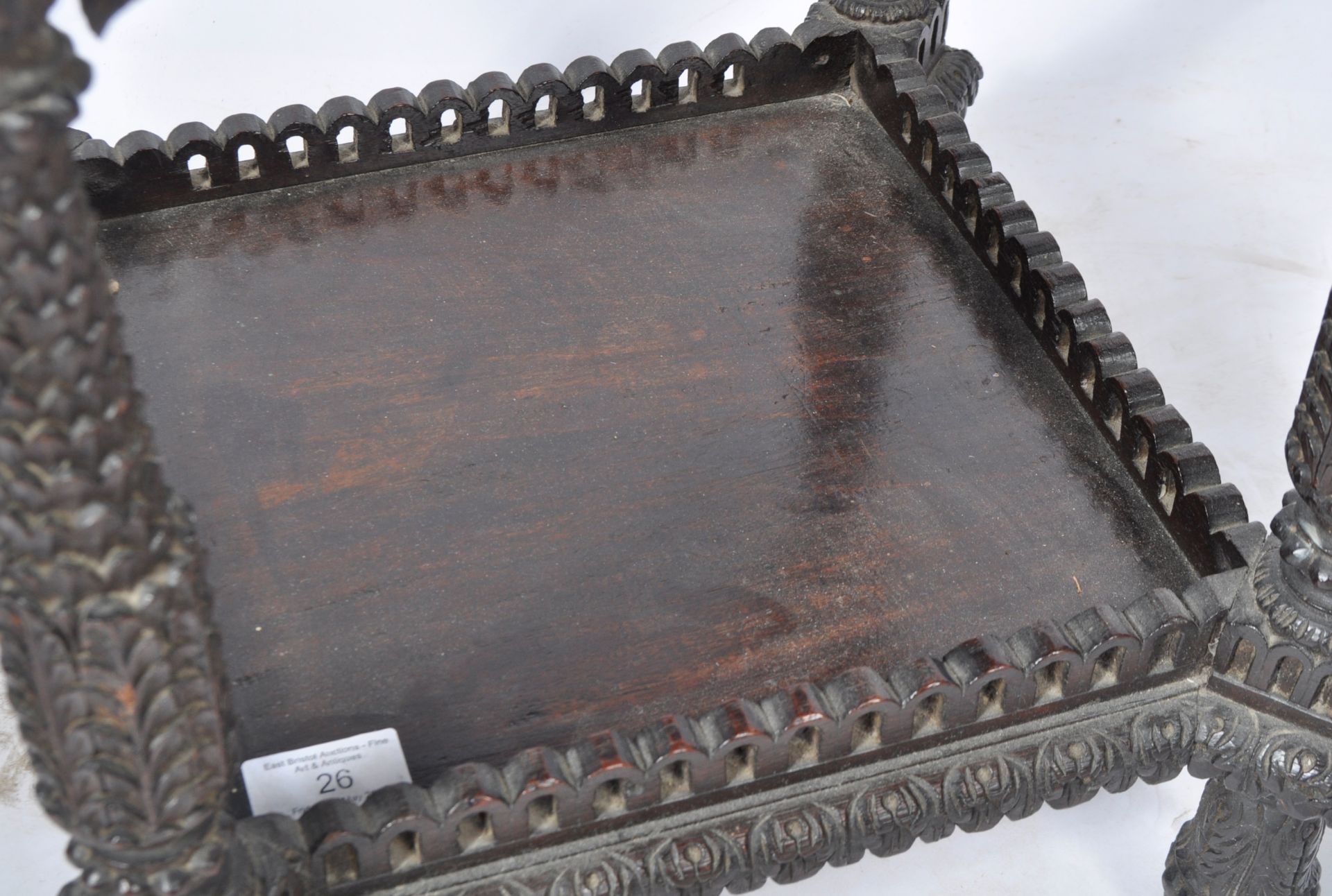 ANTIQUE CARVED ANGLO BURMESE / INDIAN CARVED HARDWOOD SIDE TABLE - Image 7 of 7