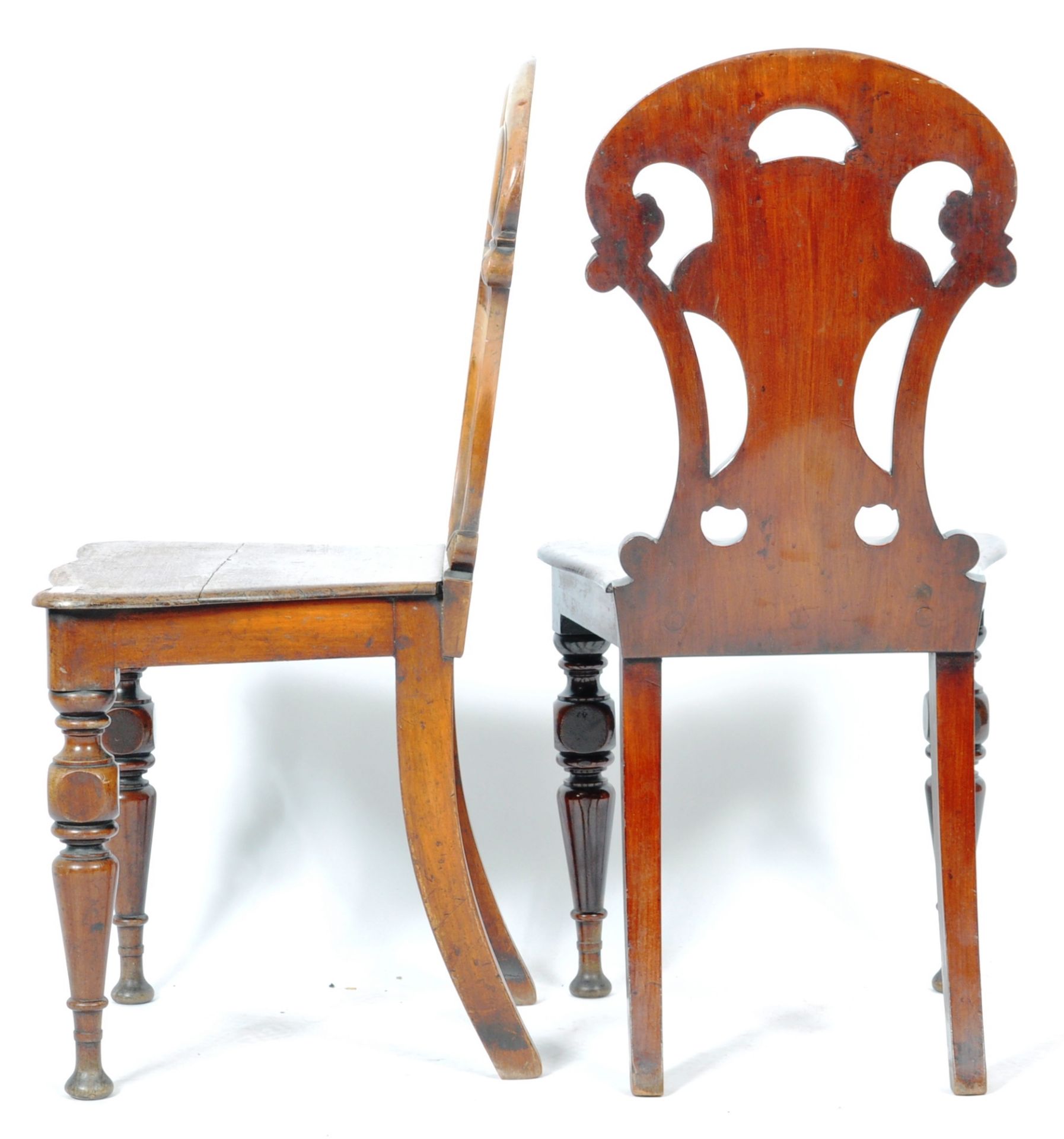 MATCHING PAIR OF VICTORIAN MAHOGANY CARVED HALL CHAIRS - Image 8 of 8