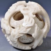 ANTIQUE CHINESE CARVED WHITE MARBLE PUZZLE BALL