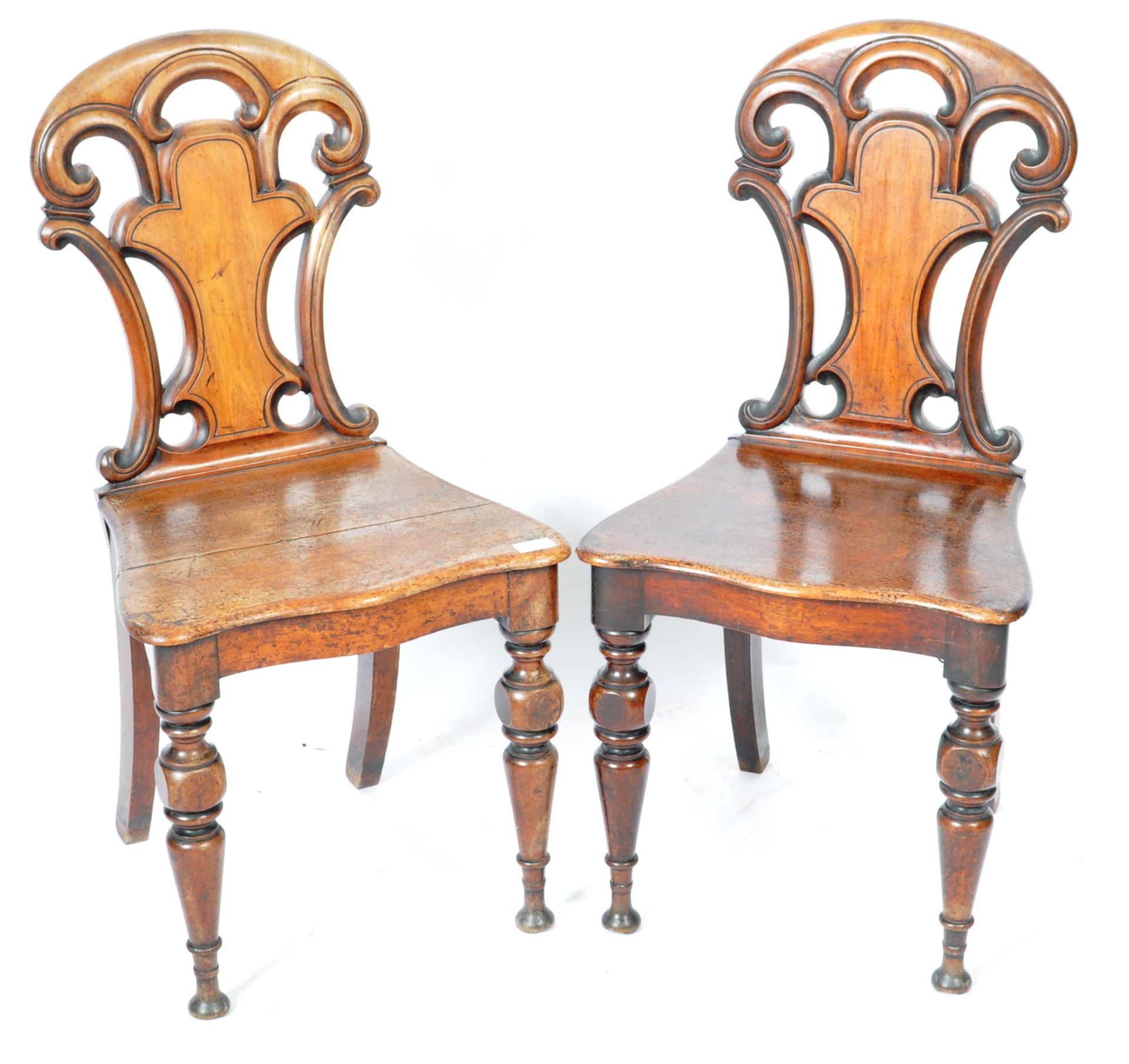 MATCHING PAIR OF VICTORIAN MAHOGANY CARVED HALL CHAIRS - Image 2 of 8