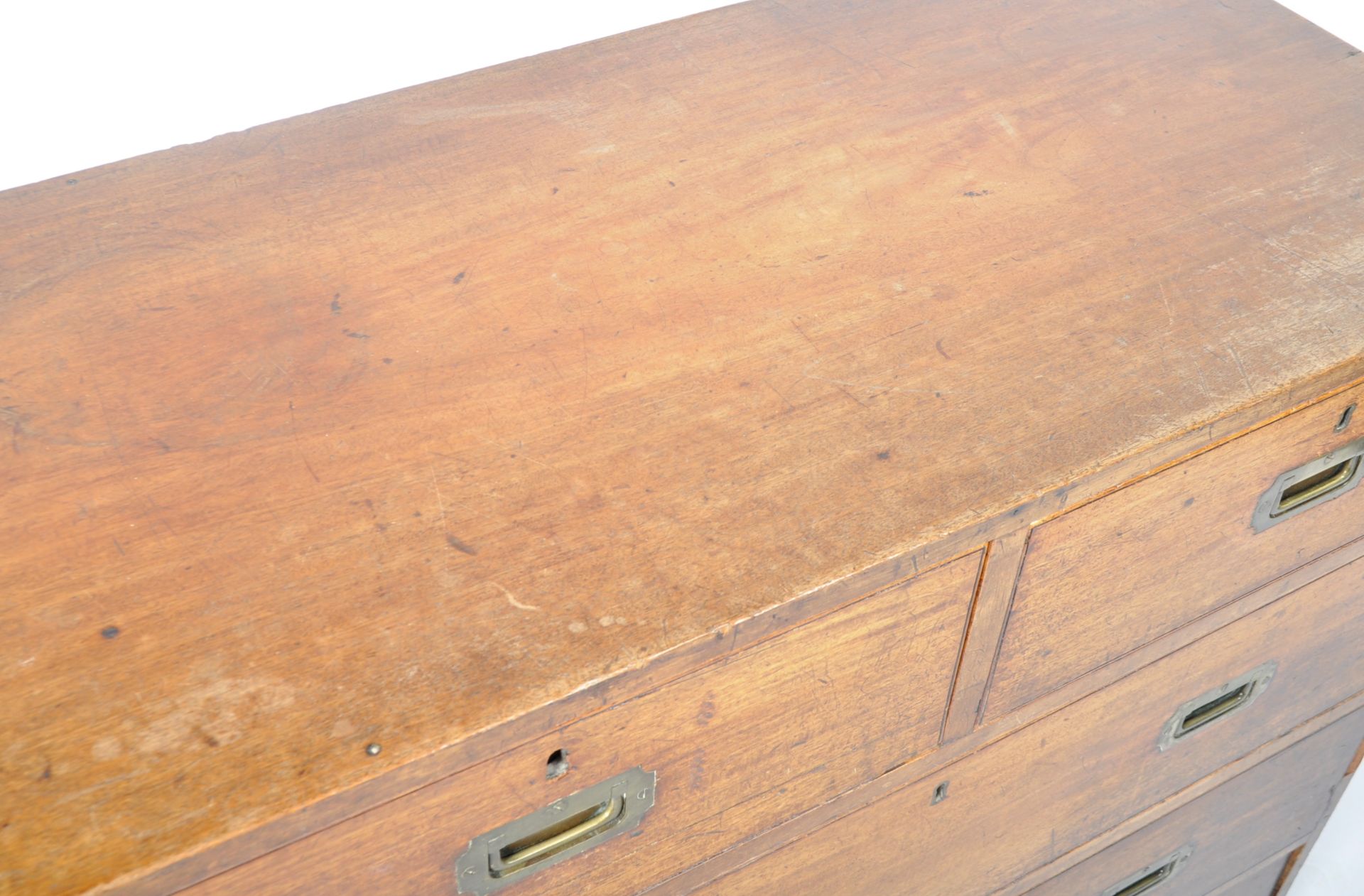 ANTIQUE ENGLISH MAHOGANY CAMPAIGN CHEST OF DRAWERS - Image 5 of 10