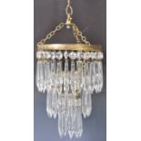 ANTIQUE EDWARDIAN BRASS AND CUT CRYSTAL GLASS CHANDELIER