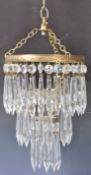 ANTIQUE EDWARDIAN BRASS AND CUT CRYSTAL GLASS CHANDELIER