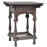 ANTIQUE CARVED ANGLO BURMESE / INDIAN CARVED HARDWOOD SIDE TABLE