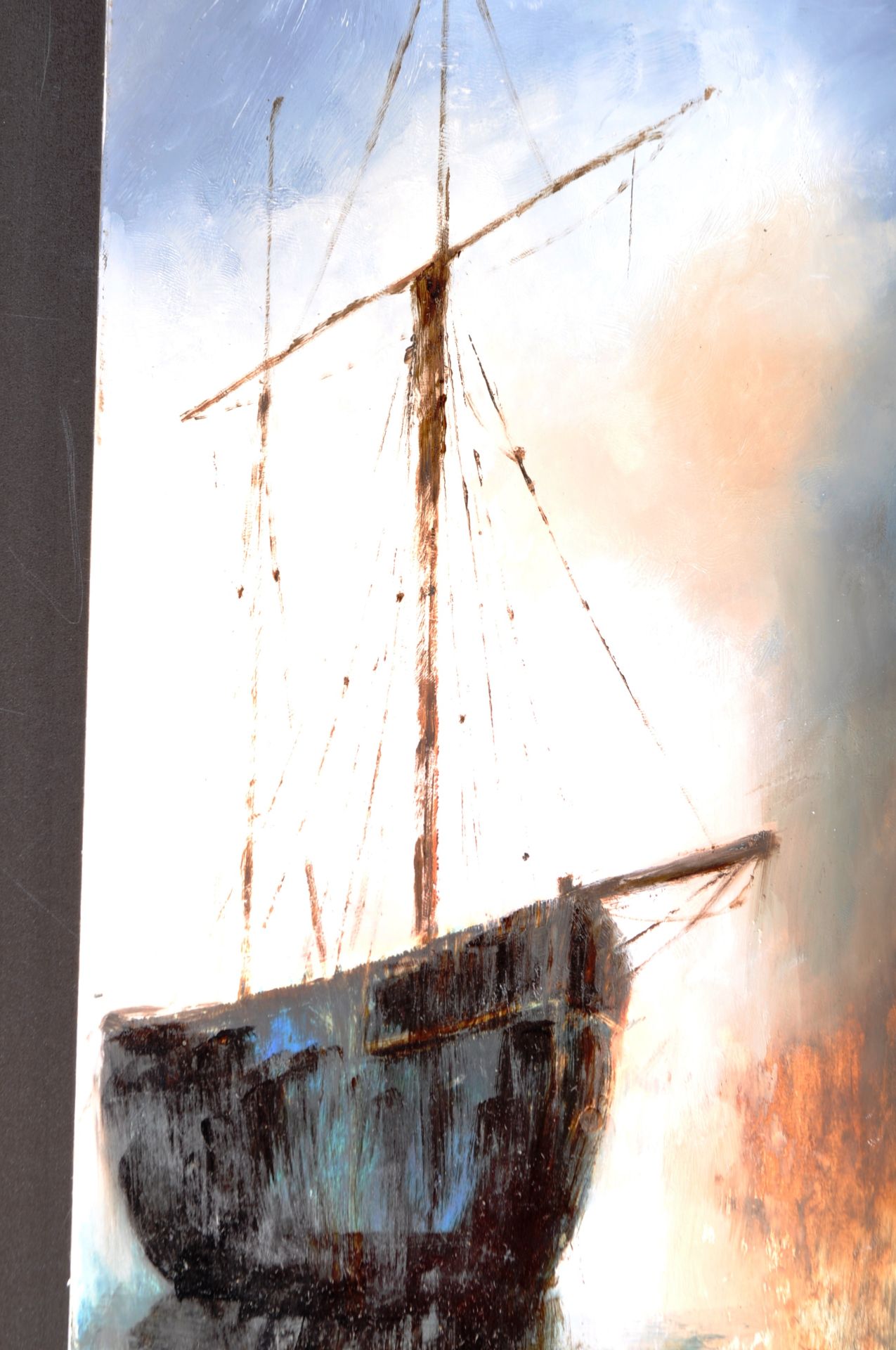 DAVID CHAMBERS OIL ON BOARD PAINTING ENTITLED MISTY BRISTOL DOCKS - Image 4 of 4