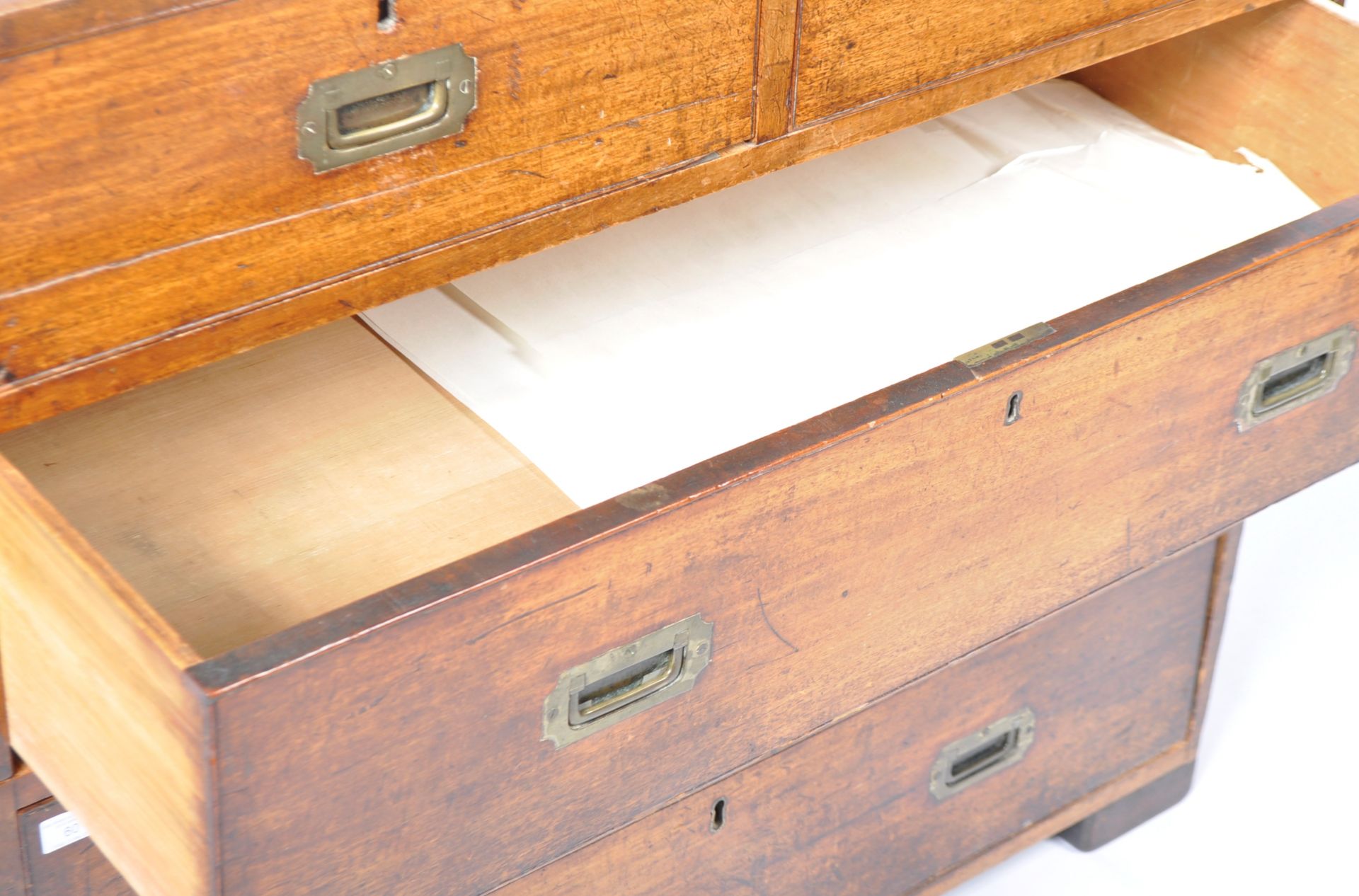 ANTIQUE ENGLISH MAHOGANY CAMPAIGN CHEST OF DRAWERS - Image 8 of 10