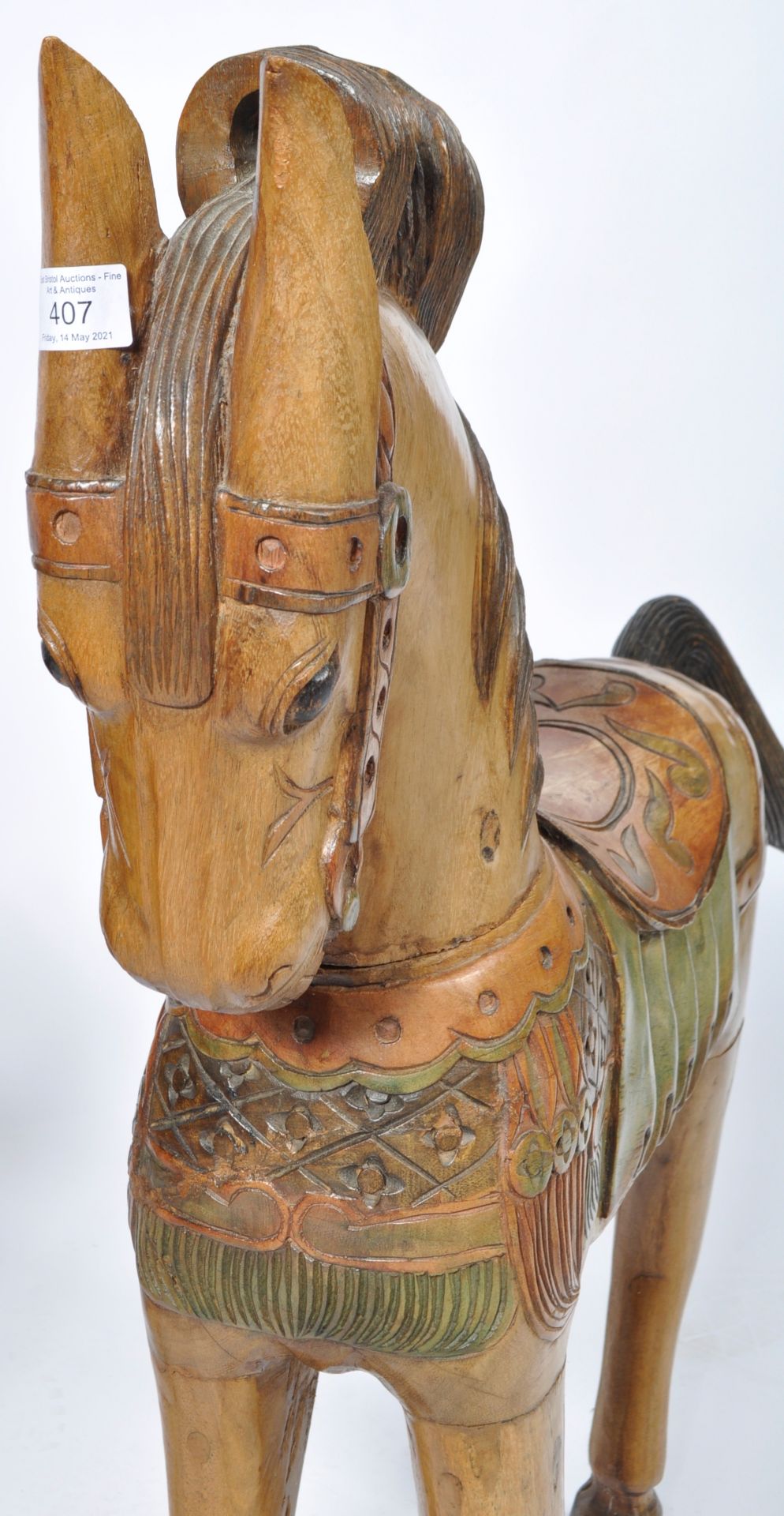 PAIR OF HAND CARVED WOODEN FAIRGROUND STYLE HORSES - Image 5 of 11