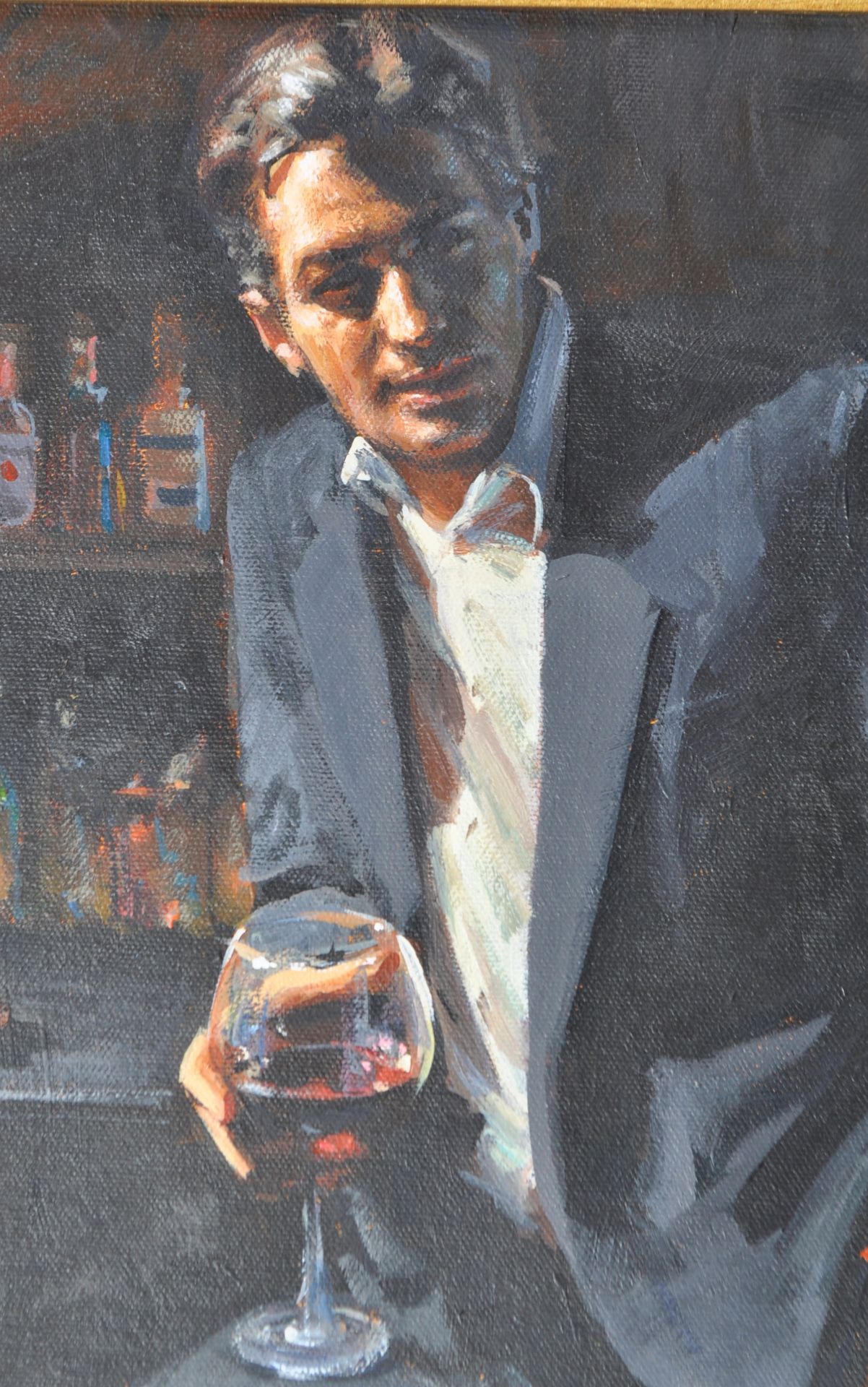 FABIAN PEREZ - MAN AT BAR WITH RED WINE - OIL ON CANVAS - Bild 4 aus 12