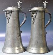 JOSEPH GRAFF - PAIR OF ANTIQUE SWISS PEWTER FLAGONS