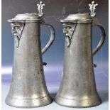 JOSEPH GRAFF - PAIR OF ANTIQUE SWISS PEWTER FLAGONS