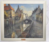 LEO MECHELAERE - OIL ON CANVAS GOUACHE PAINTING OF BRUGGE