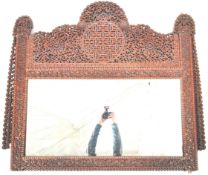 ANTIQUE 19TH CENTURY INDIAN CARVED WOOD ORNATE OVERMANTLE MIRROR