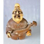 ANTIQUE JAPANESE MEIJI IVORY AND WOOD OKIMONO MUSICIAN FIGURE