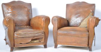 MATCHING PAIR OF FRENCH ART DECO LEATHER CLUB MOUSTACHE CHAIRS