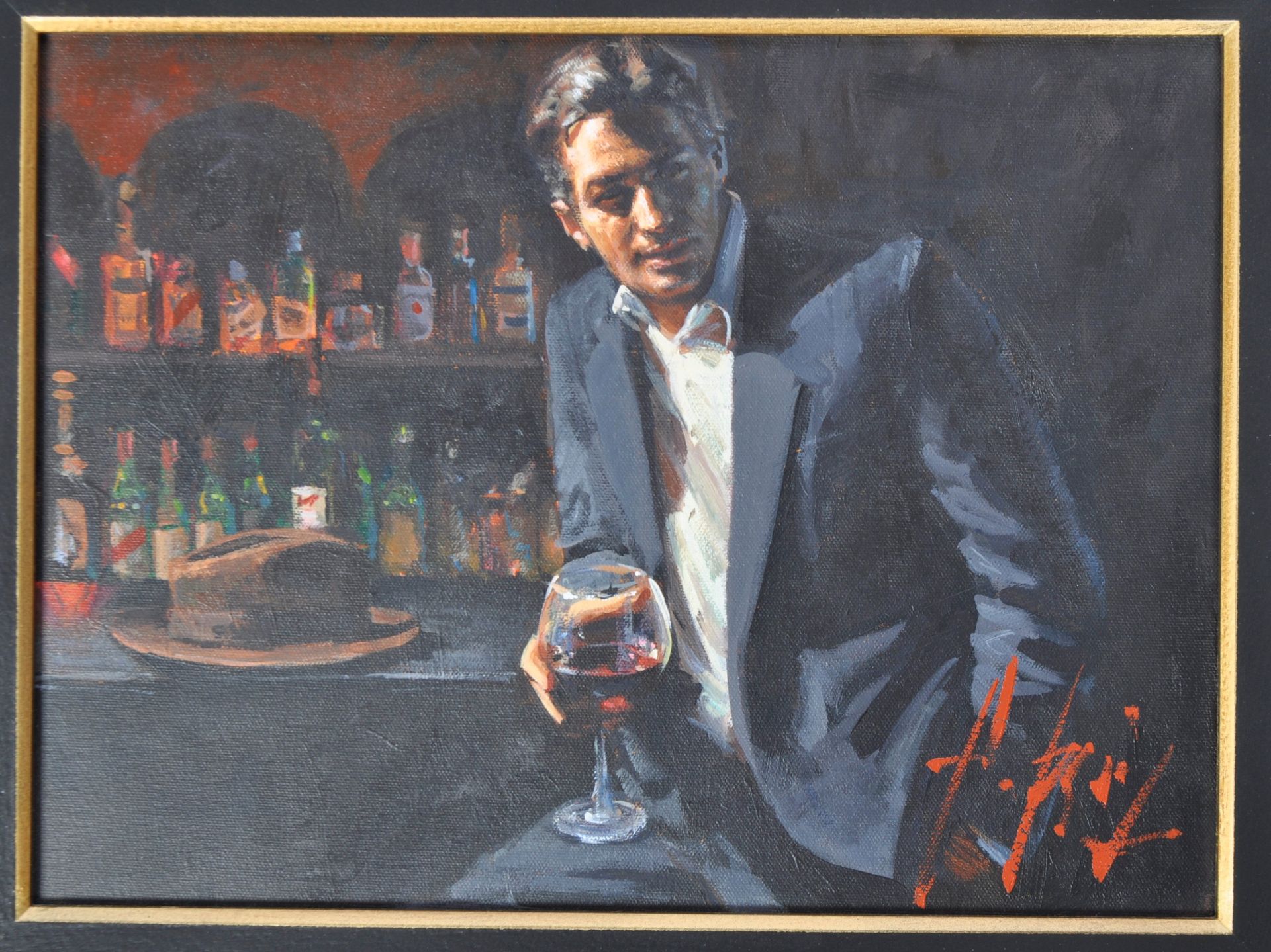 FABIAN PEREZ - MAN AT BAR WITH RED WINE - OIL ON CANVAS - Bild 2 aus 12