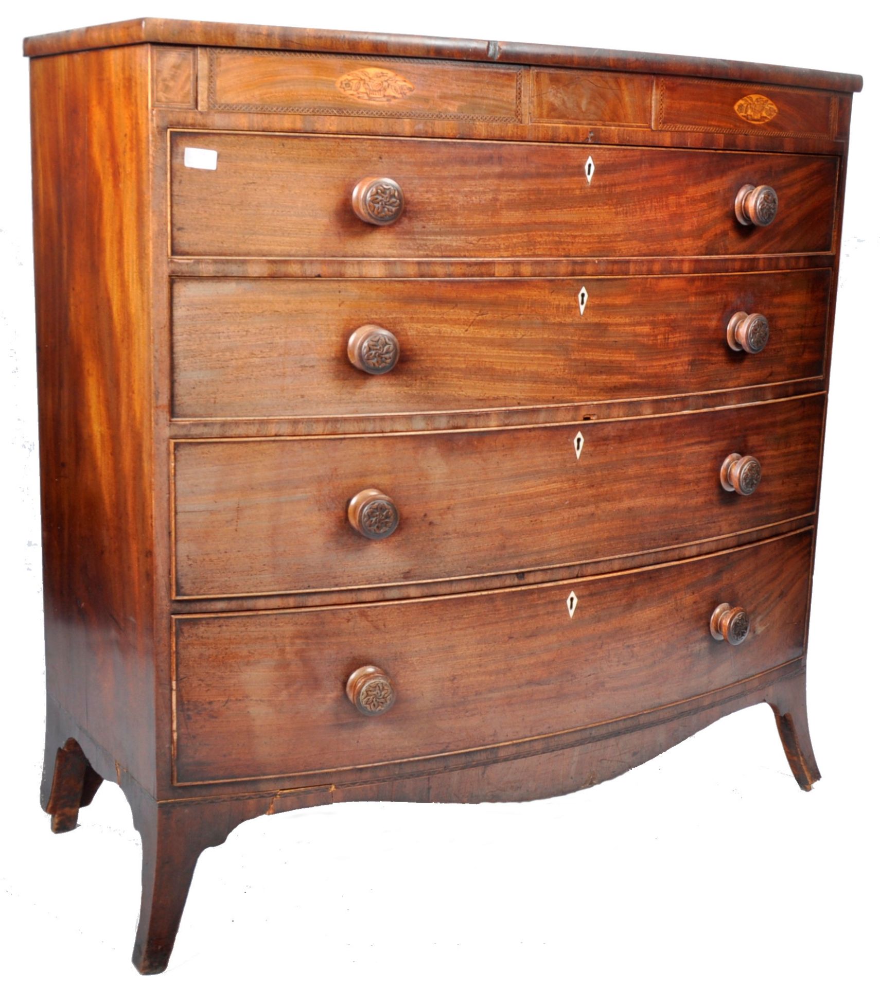 ANTIQUE 19TH CENTURY MAHOGANY BOW FRONT CHEST OF DRAWERS