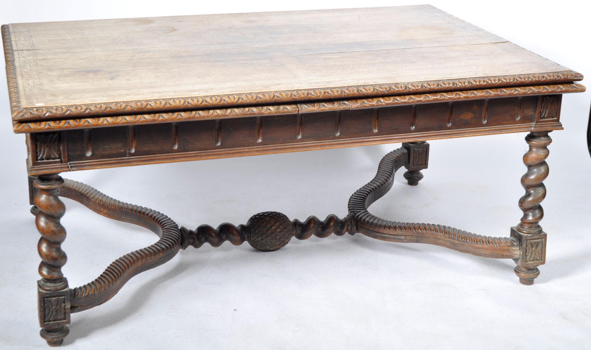 19TH CENTURY VICTORIAN SOLID CARVED OAK REFECTORY DINING TABLE - Image 3 of 13