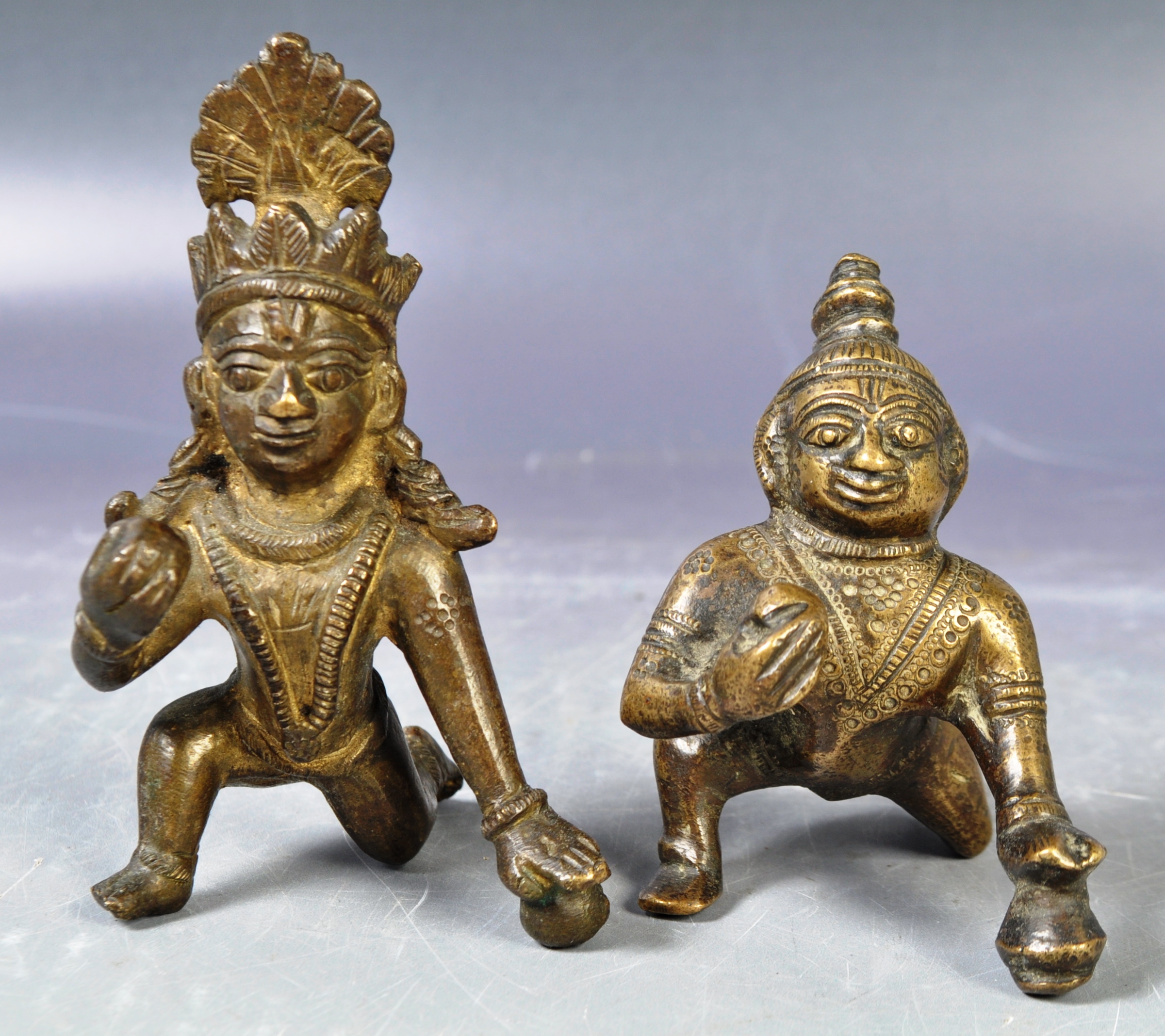 TWO ANTIQUE 19TH / 20TH INDIAN HINDU BRONZE FIGURINES OF KRISHNA