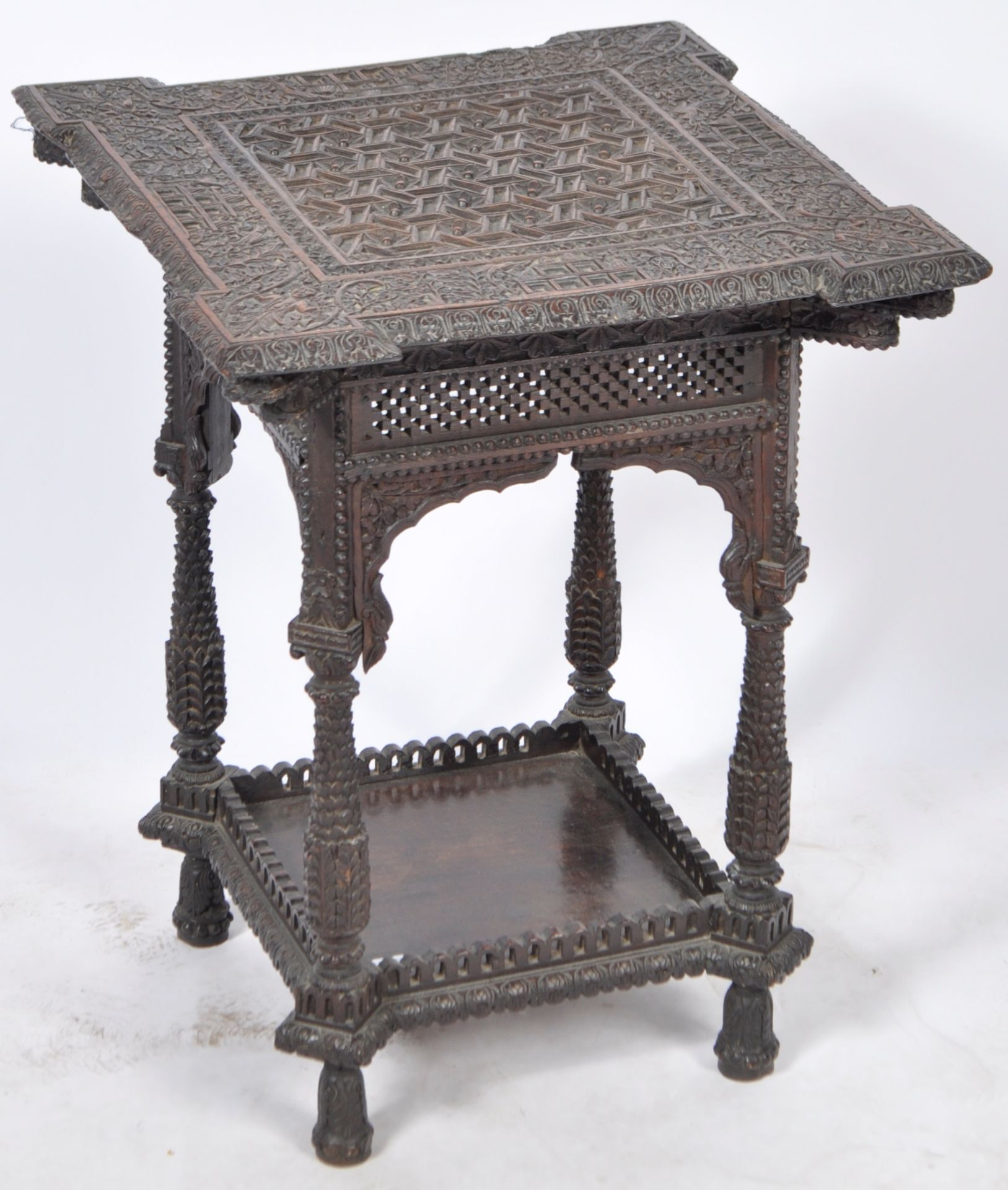 ANTIQUE CARVED ANGLO BURMESE / INDIAN CARVED HARDWOOD SIDE TABLE - Image 3 of 7