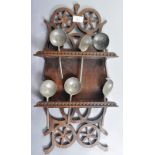 ANTIQUE DUTCH CARVED WOOD SPOON RACK WITH SPOONS