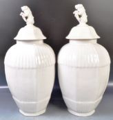 PAIR OF ANTIQUE DELFT BLANC DE CHINE VASES OF LARGE SIZE