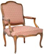 19TH CENTURY FRENCH WALNUT OPEN ARM FAUTEUIL ARMCHAIR