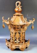 ANTIQUE CHINESE PAINTED BRONZE PAGODA LANTERN