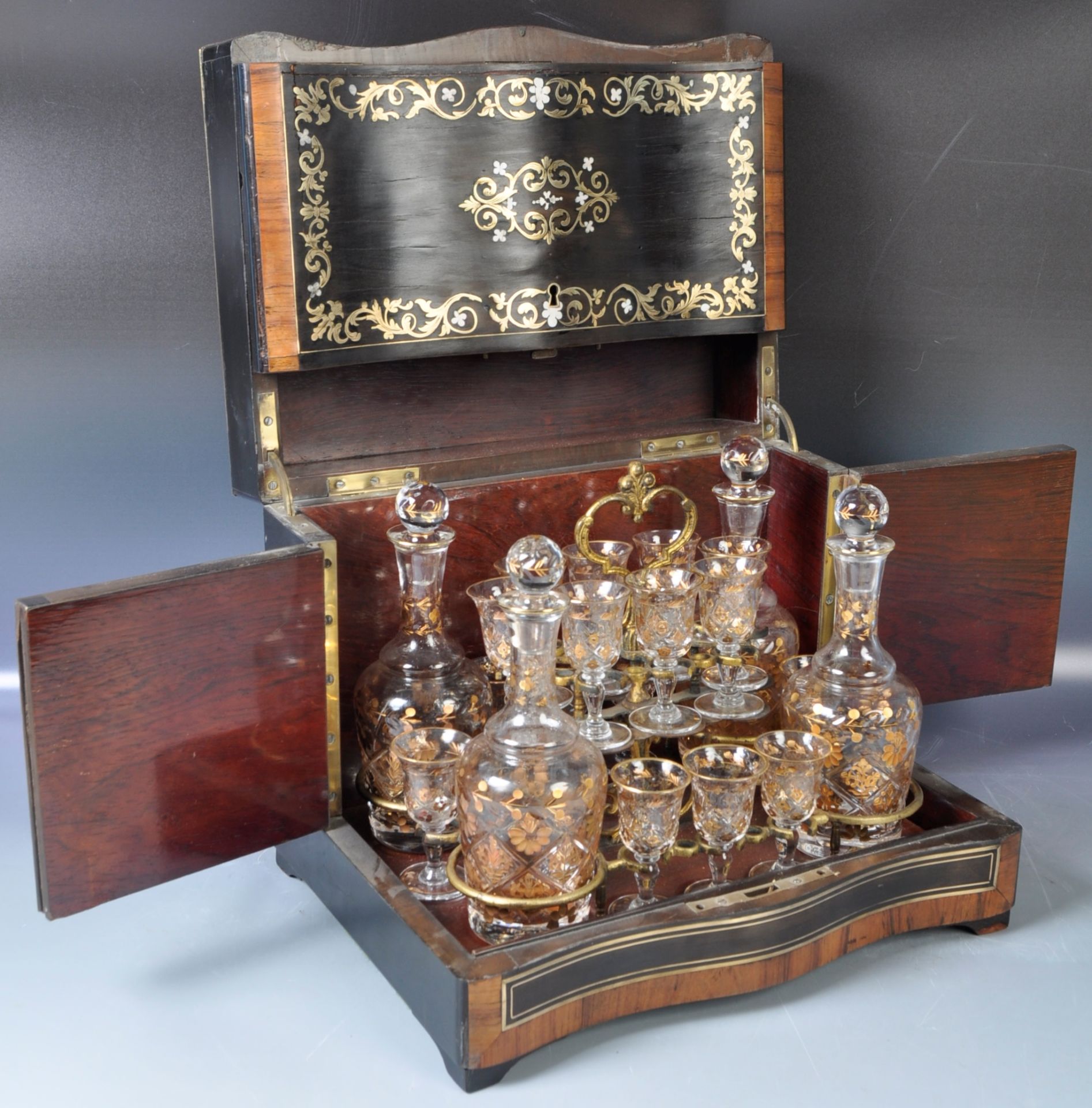 IMPRESSIVE ANTIQUE 19TH CENTURY BOULLE WORK LIQUER BOX