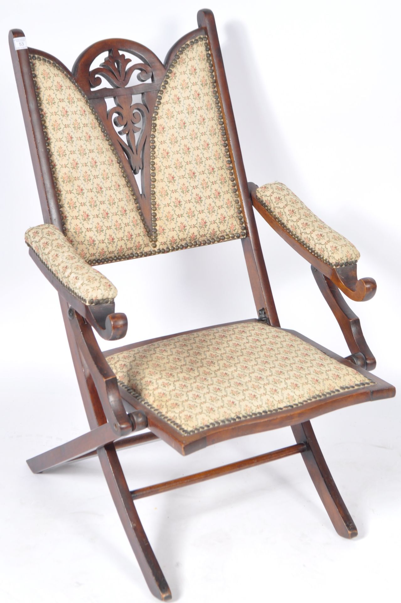 ANTIQUE ART NOUVEAU MAHOGANY FOLDING STEAMER CHAIR - Image 3 of 8