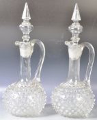 PAIR OF ANTIQUE VICTORIAN GLASS HOBNAIL DECANTERS