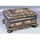 ANTIQUE PAPIER MACHE VICTORIAN MOTHER OF PEARL WORKBOX