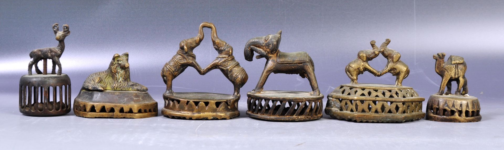 COLLECTION OF SIX INDIAN ANTIQUE FOOT SCRAPERS / SCRUBBERS