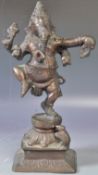 ANTIQUE INDIAN HINDU BRONZE OF GANESHA ON PEDESTAL BASE