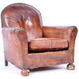 EARLY 20TH CENTURY ART DECO LEATHER CLUB ARMCHAIR