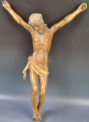 ANTIQUE VICTRIAN GILT HAND CARVED CRUCIFIX FIGURE OF JESUS CHRIST