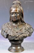 ANTIQUE HEAVY BRONZE BUST OF HRH QUEEN VICTORIA