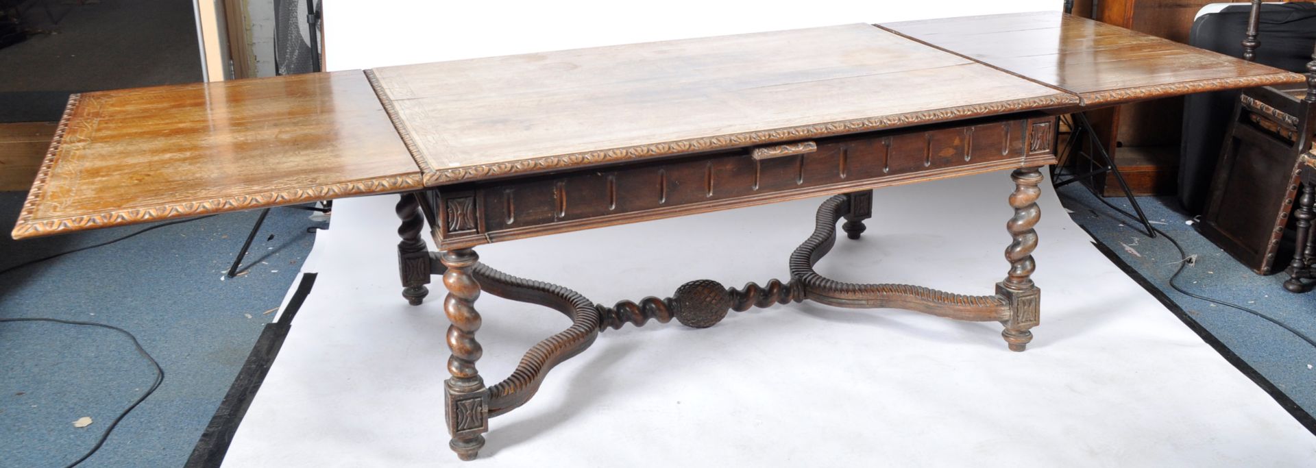 19TH CENTURY VICTORIAN SOLID CARVED OAK REFECTORY DINING TABLE - Image 11 of 13